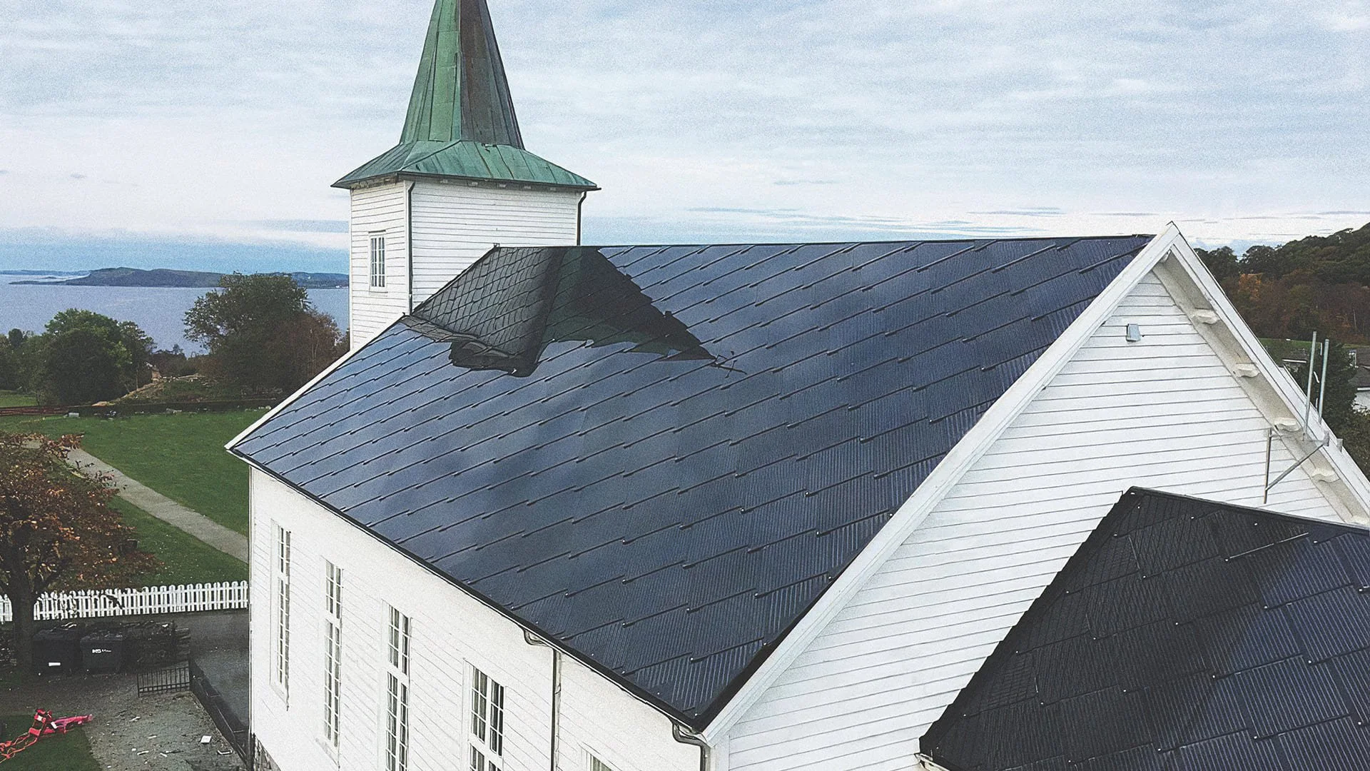 SunStyle solar tiles on a renovated historic church roof in Norway