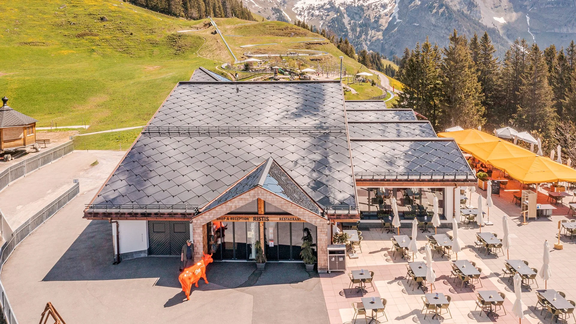 SunStyle Solar Tiles on Berglodge Restaurant Ristis allowing the lodge to be ecofriendly and generate power for the restaurant