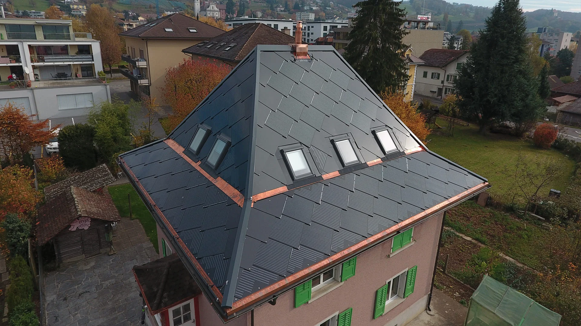 SunStyle Photovoltaic shingles on solar roof at swiss residence